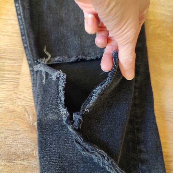 Re/Done Originals 70s Straight Jeans Womens 25‎ Washed Noir Knee Rip Black - Picture 6 of 16